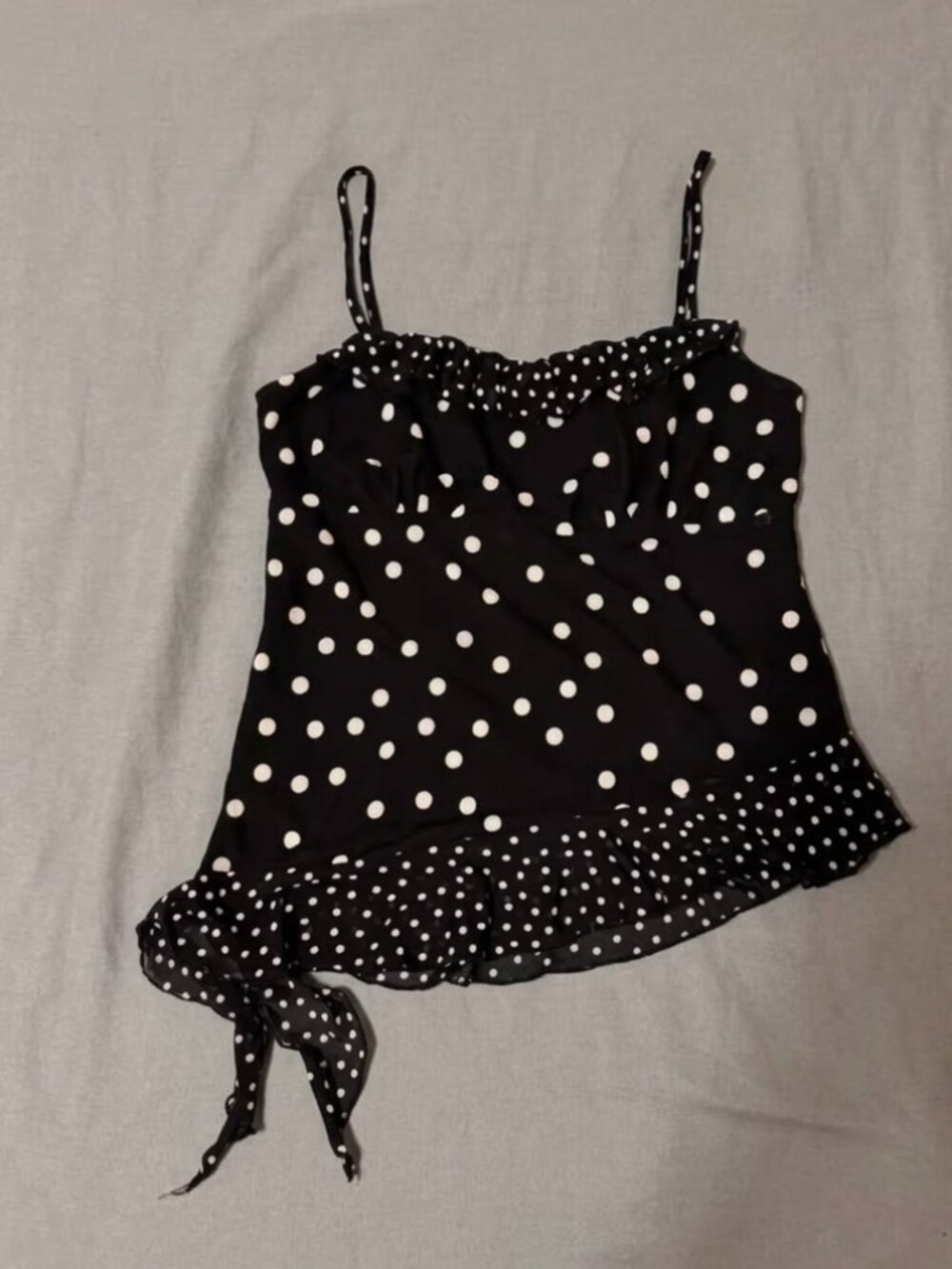 La Pêche Polka Dot Ruffle Asymmetrical Camisole, Size Small